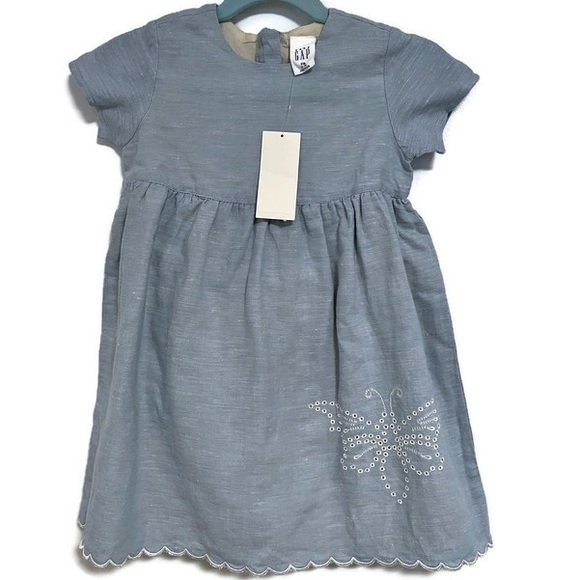 NWT Gap Kids linen/cotton dress, 12-18 months Butterfly eyelet, w/ diaper cover. - Picture 7 of 15